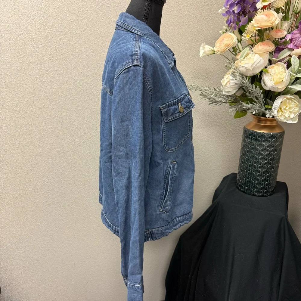 Jones New York Sport Denim Utility Jacket Large Blue Button Front Vintage 90s - Picture 8 of 12